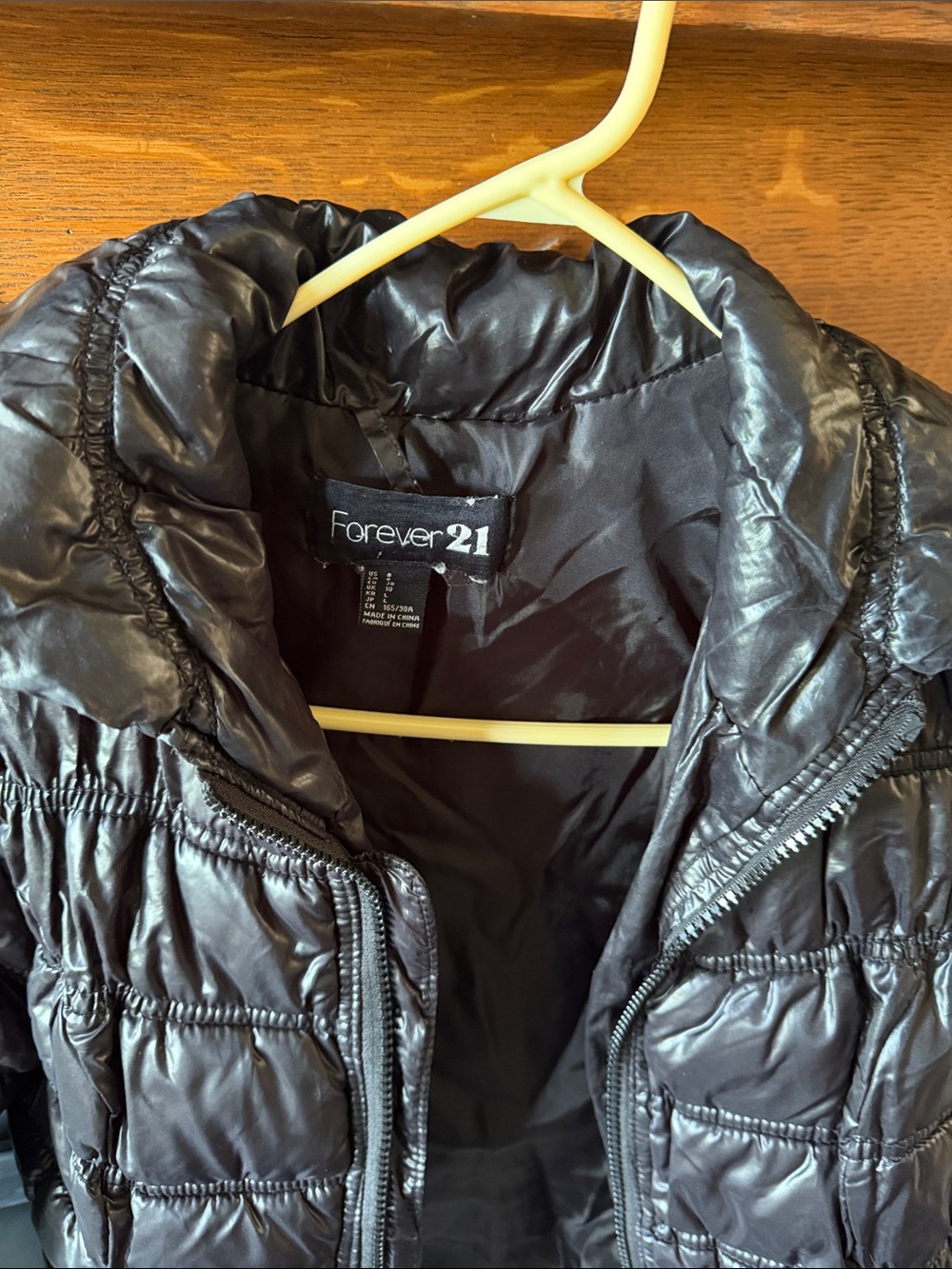 Forever 21 Black Shiny Quilted Puffer Jacket